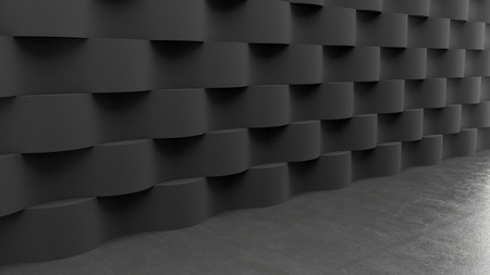 Dark floor with waves concrete pattern background, 3D rendering