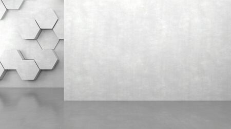 Blank concrete wall with hexagons pattern background. 3D rendering.の写真素材