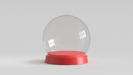 Empty snow glass ball with red tray on white background. 3D rendering.の写真素材