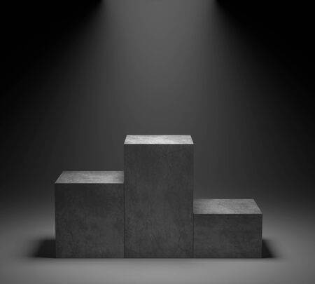 Empty concrete winners podium on spotlight background by 3D rendering.の写真素材