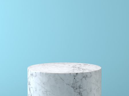 Empty white marble podium on pastel blue color background. 3D rendering.の写真素材