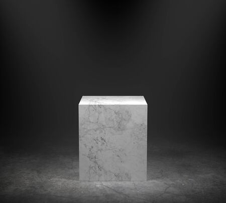 Empty marble podium on concrete floor with spotlight background. 3D rendering.の写真素材