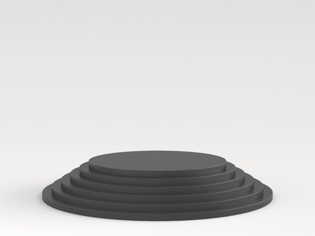Empty black podium stage on white background. 3D rendering.の写真素材