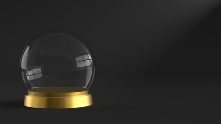 Empty snow glass ball with golden tray on white background. 3D rendering.の写真素材