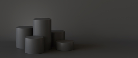 Empty black podium on dark background. 3D rendering.の写真素材