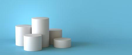 Empty white podium on pastel blue background. 3D rendering.の写真素材