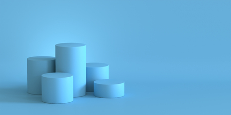 Empty pastel blue podium on blank wall background. 3D rendering.の写真素材