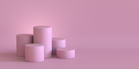 Empty pastel pink podium on blank wall background. 3D rendering.の写真素材