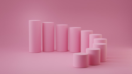Empty pastel pink steps cylinder on background. 3D rendering.の写真素材