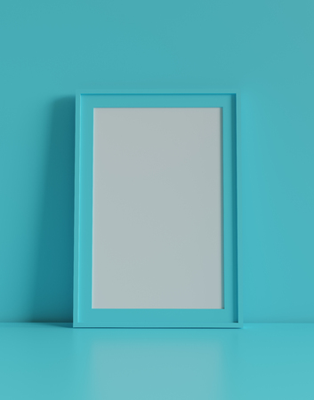 Blank picture frame with table and wall background. 3D rendering.の写真素材
