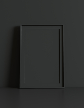 Blank picture frame with table and wall background. 3D rendering.の写真素材