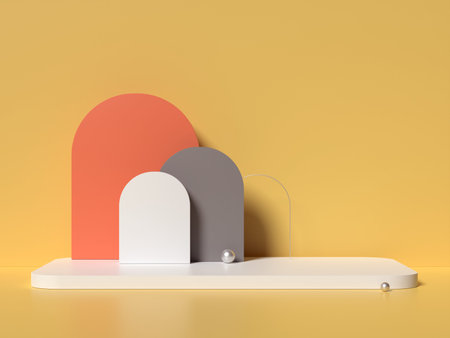Minimal geometric forms. Glossy podium for product presentation. 3D render.の写真素材