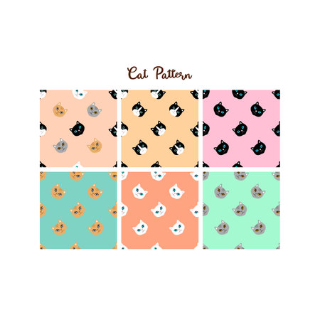 Set of vector seamless patterns with cute cats. Cute kittens in cartoon style.のイラスト素材