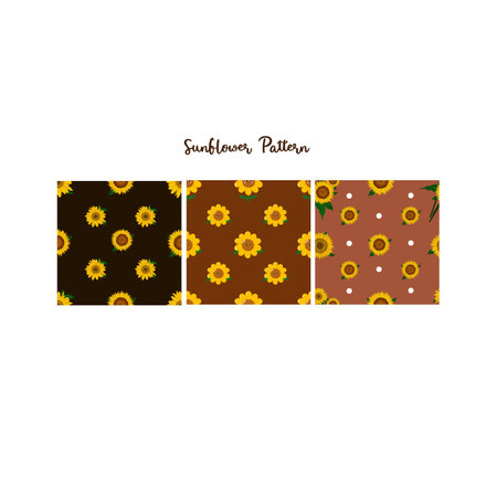 Set of seamless patterns with sunflowers in retro style. Vector illustrationのイラスト素材