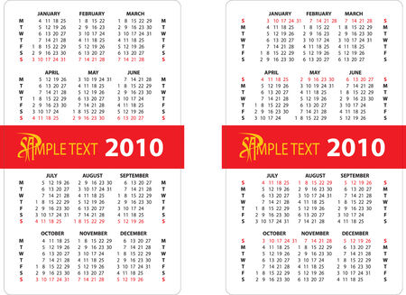 Vertical oriented calendar grid of 2010 year. Monday is first day of week and Sunday is first day of week.のイラスト素材