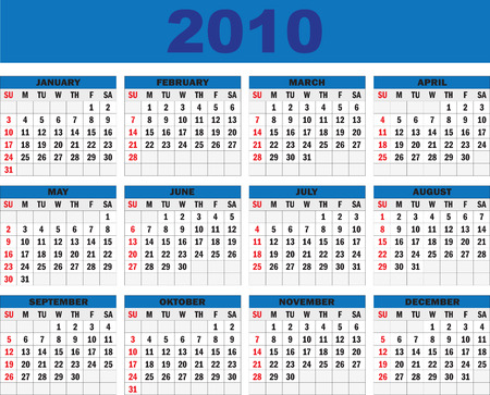 vertical oriented calendar grid of 2010 yearのイラスト素材