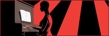 Vector illustration of the girl of the ballroom pianist playing the piano at night restaurantのイラスト素材