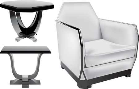 The realistic vector image of two tables and an armchairのイラスト素材