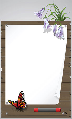 The butterfly on the Paper leaf beaten on a board from boardsのイラスト素材