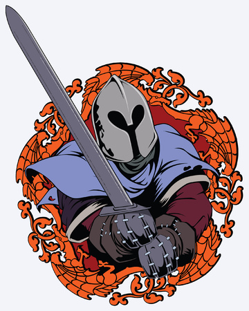 Illustration of the medieval knight swinging a swordのイラスト素材