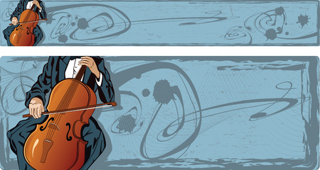 vector banners in grunge style with contrabass player のイラスト素材