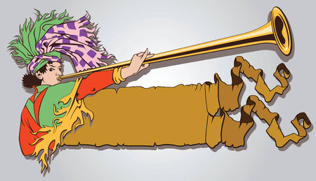 The medieval herald blowing against a fluttering bannerのイラスト素材