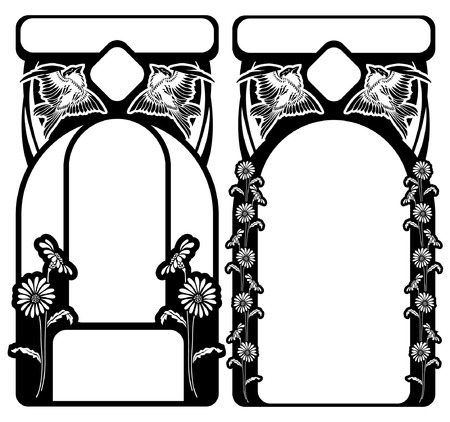 Vector backgrounds on the basis pattern, birds and flowers in style art-nouveauのイラスト素材