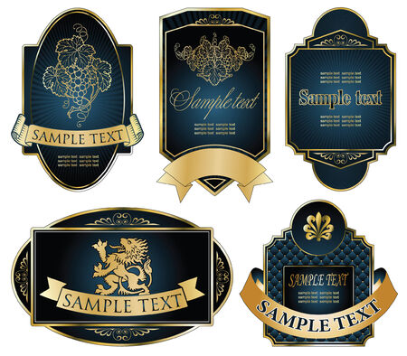 vector set: gold-framed labels on different topics のイラスト素材
