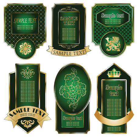 vector set: gold-framed labels on different topics のイラスト素材