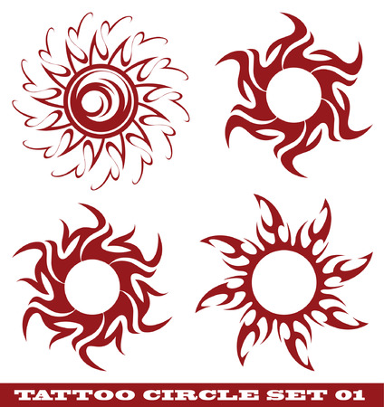 vector set: templates for tattoo and design in the form of the sun on different topics のイラスト素材