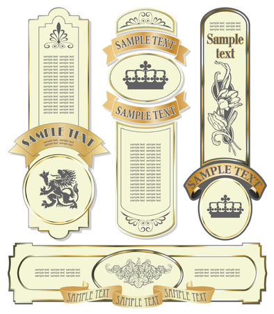 Illustration pour vector set: gold-framed labels on different topics  - image libre de droit