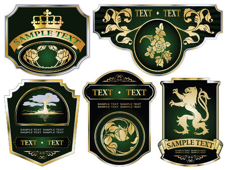set: gold-framed labels on different topics のイラスト素材