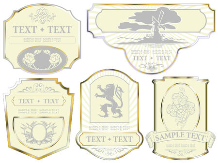 set: gold-framed labels on different topics のイラスト素材