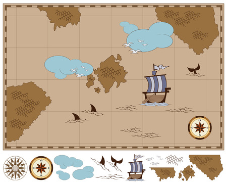 illustration - an ancient card with a wind rose compassのイラスト素材