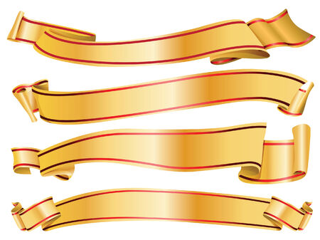 set of four curled gold ribbons, illustration のイラスト素材