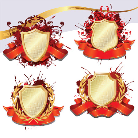 Set of gold heraldic Shield for decoration and designのイラスト素材