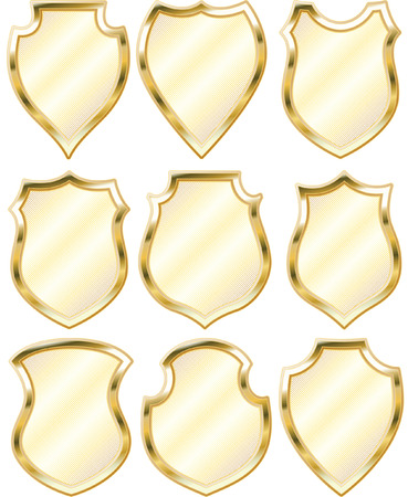 golden shield design set with various shapesのイラスト素材