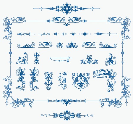 set of elements for design, creating borders, frames and backgroundsのイラスト素材