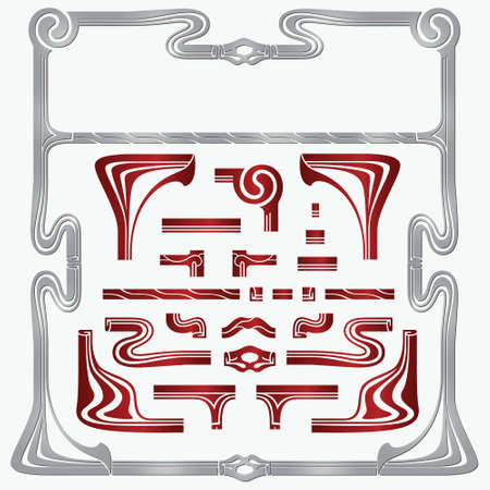 set of floral elements for design, creating borders, frames and backgroundsのイラスト素材