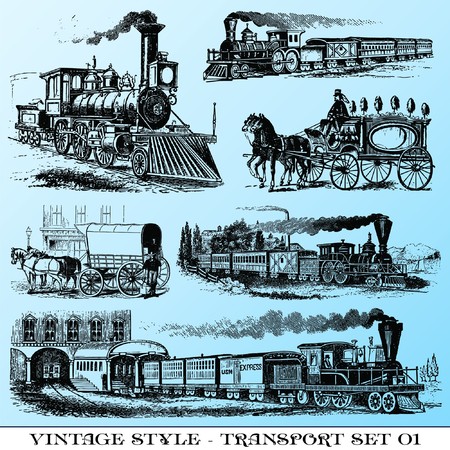 various Vintage-style illustrations  - ancient transport setのイラスト素材