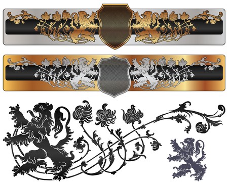 heraldic banner in the medieval style with set foot lionのイラスト素材