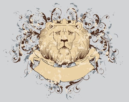 t-shirt design with lion (grunge background)のイラスト素材