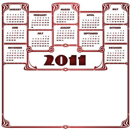 Calendar for Year 2011, week starts on Mondayのイラスト素材