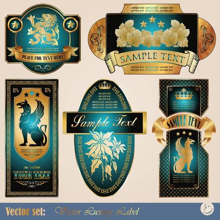 gold-framed labels on different topics for decoration and designのイラスト素材