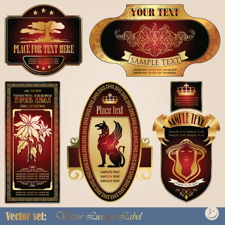 gold-framed labels on different topics for decoration and designのイラスト素材