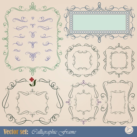 set: calligraphic design elements for frame and page decorationのイラスト素材