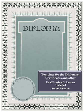 Vintage frame, certificate or diploma template. Used brushes and pattern included. のイラスト素材
