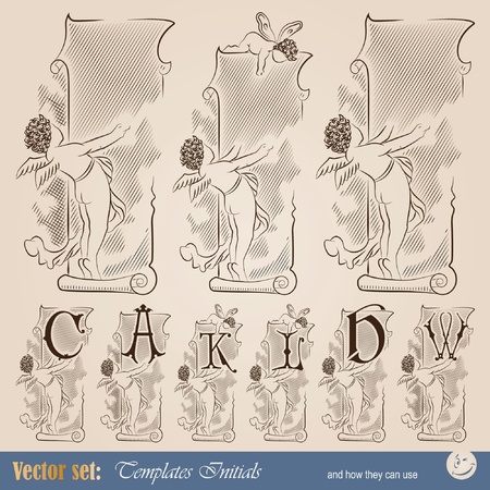 Template capitals and initials in the old style for decoration and designのイラスト素材