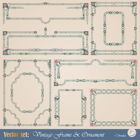 Frame, border, ornament and element in vintage styleのイラスト素材