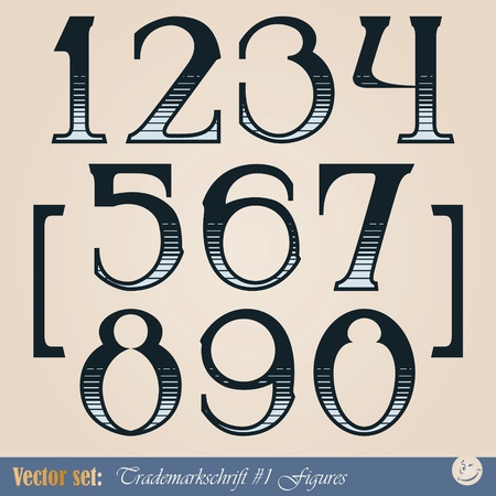 Set of vector digits of the alphabet in the style of the old signsのイラスト素材